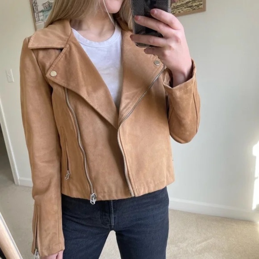 Old navy faux suede leather bomber Jacket small tan